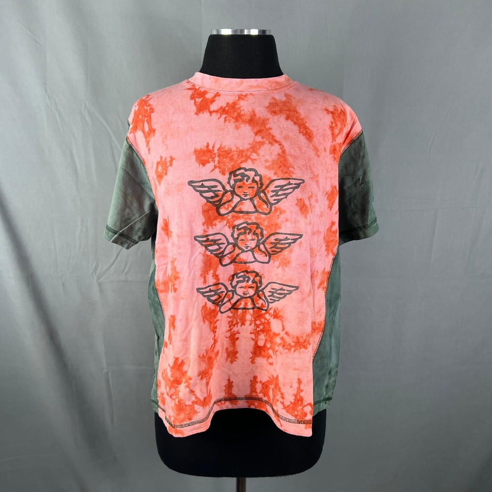 Womens T Shirt Large Multicolor Three Stacked Cherub Graphic Contrast Stitch